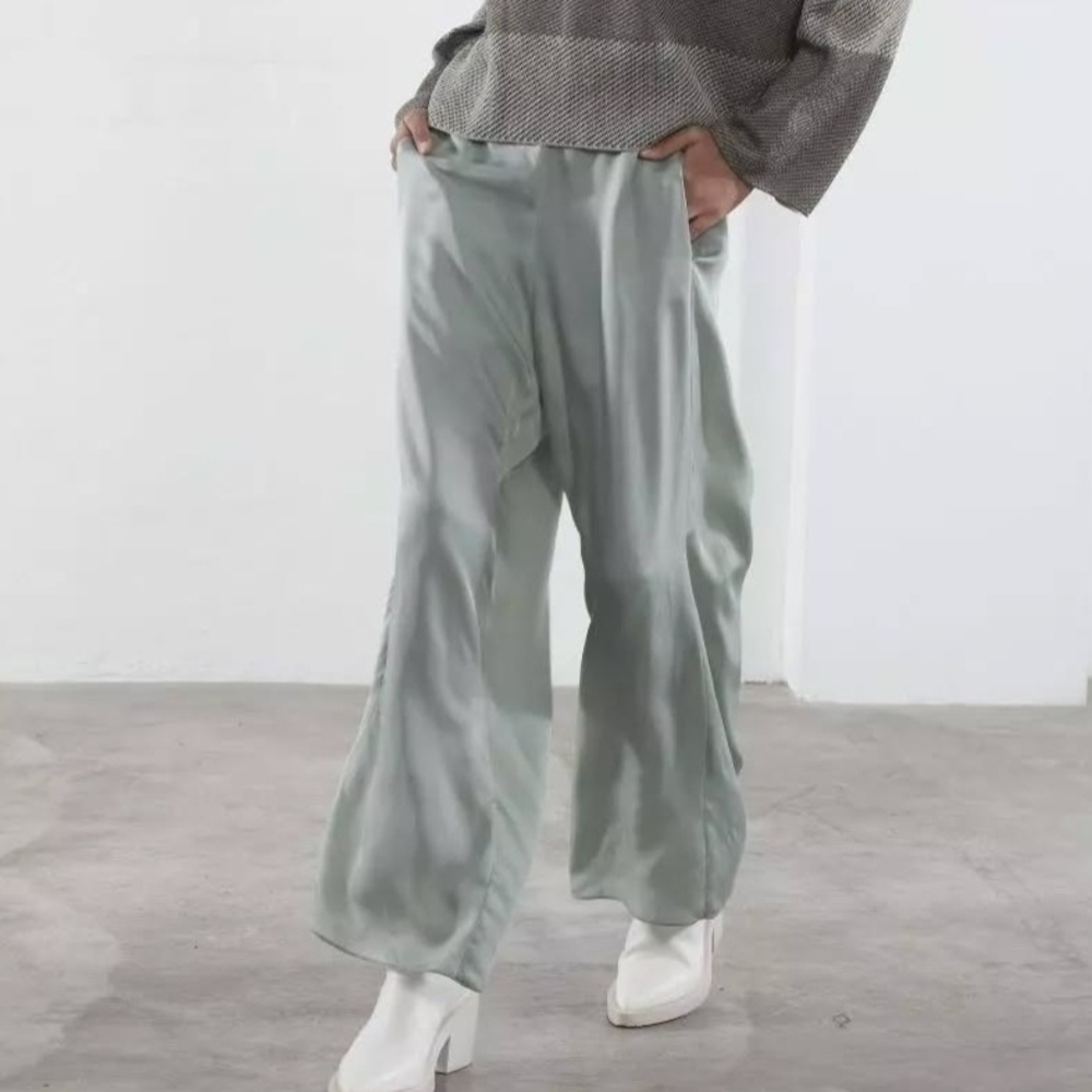 Sleek Green Satin Pants